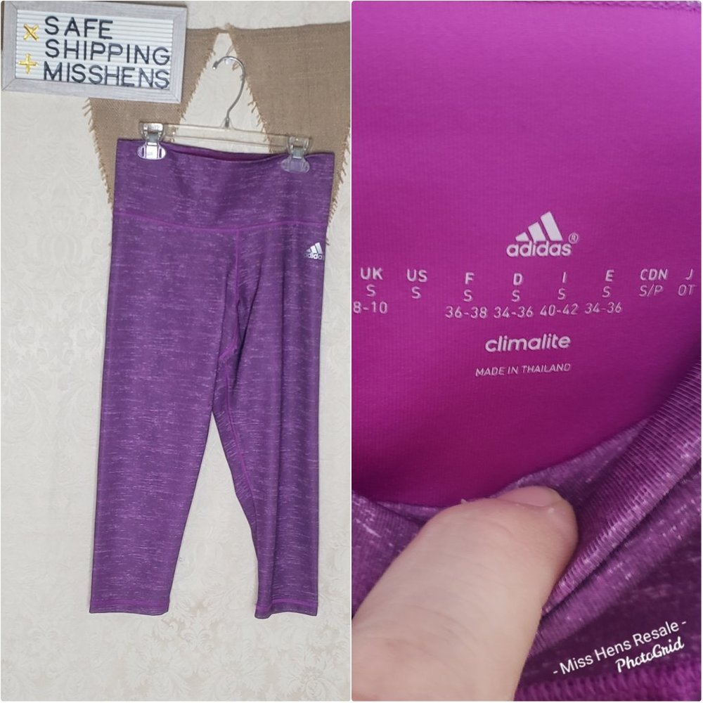 { 7 FOR $45 } LIKE NEW ADIDAS CLIMALITE HEATHER PURPLE LEGGINGS YOGA PANT - Picture 2 of 6
